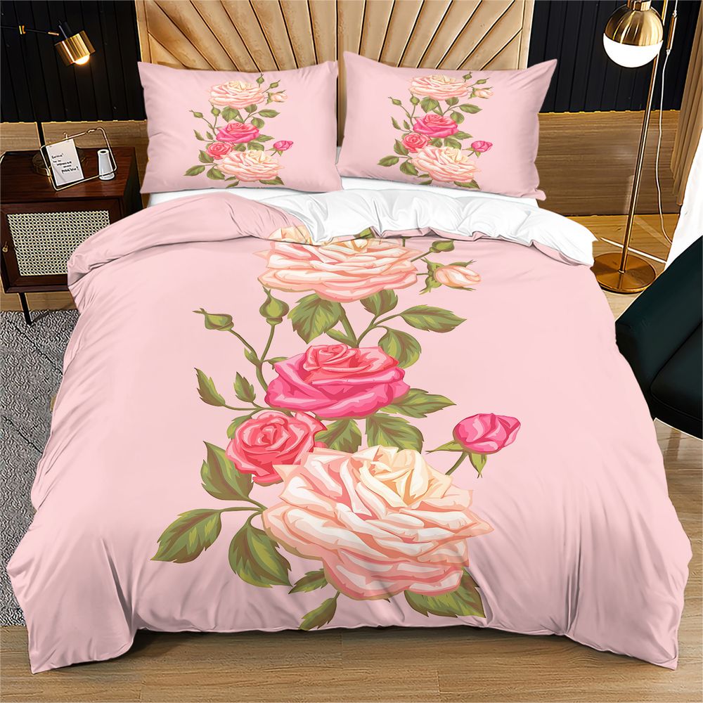 Aesthetic Floral Duvet Cover - Yumuşak Pembe Gül Çiçek Baskılı Nevresim