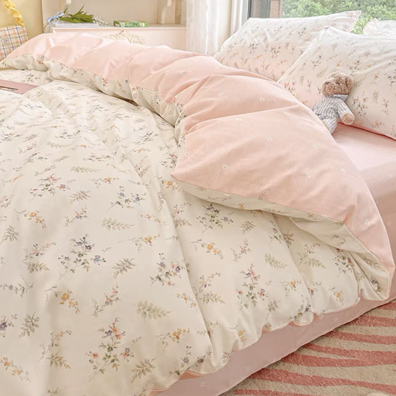 Aesthetic Floral Duvet Cover - Ins pembe çiçekler nevresim takımı moda
