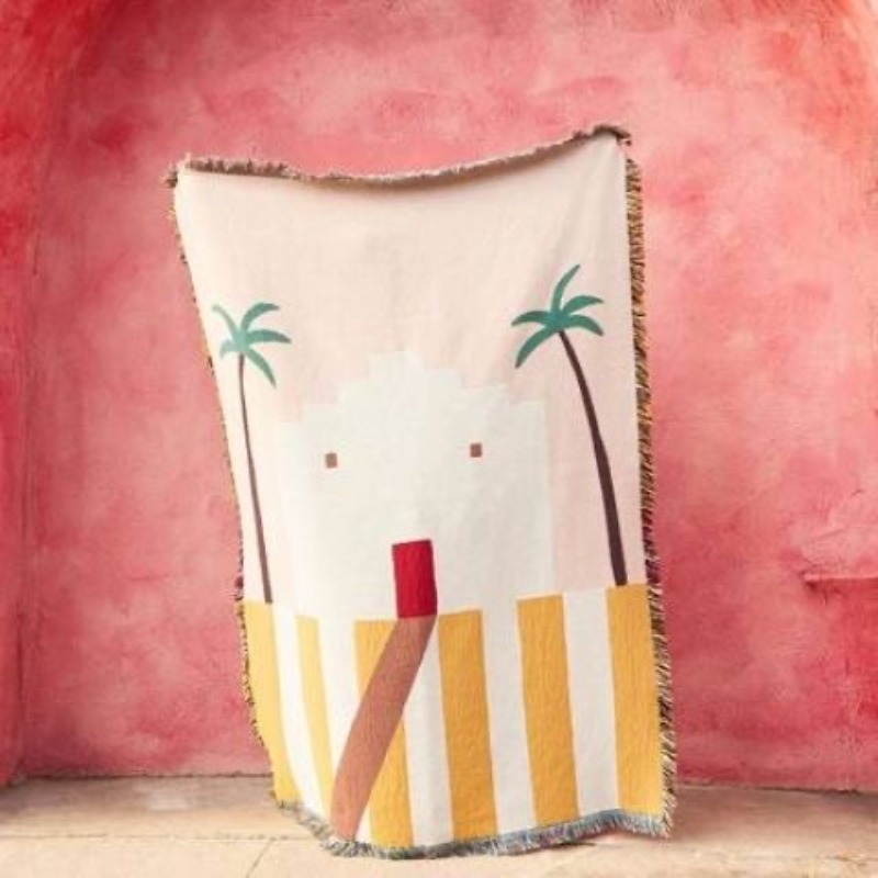 Boho Throw Blanket Fringe - Pastel Pembe Çöl Adobe Örtü Battaniyesi