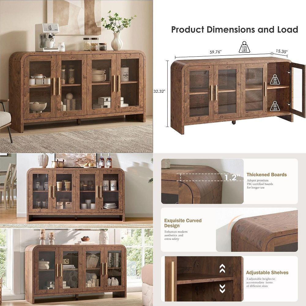 Storage & Organization - Depolama Alanlı Büfe Dolabı, Ayarlanabilir Raflı