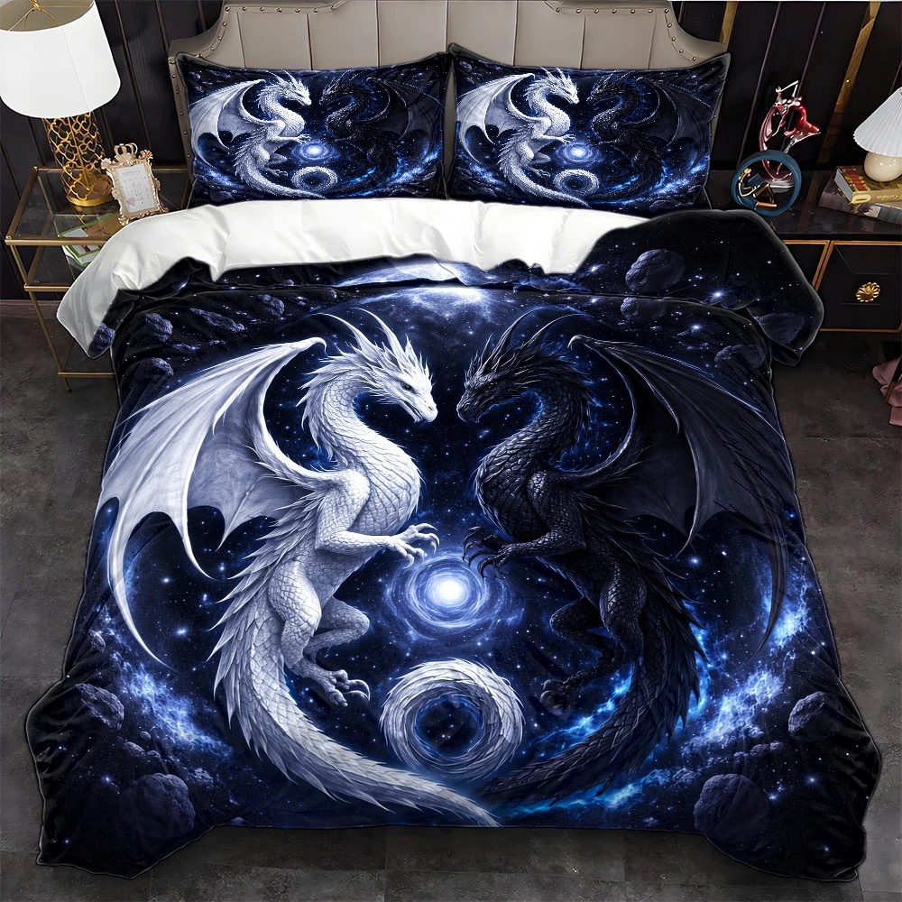 Duvet Cover Sets With Zipper - 3 Parça Yıldızlı Gökyüzü Ejderha Totemli