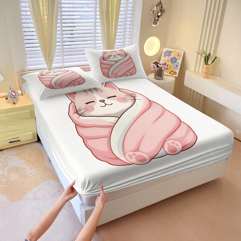 Sevimli Kedi Baskılı Çarşaf Se - Fitted Bed Sheets Deep Pocket incelemesi ve fiyatı