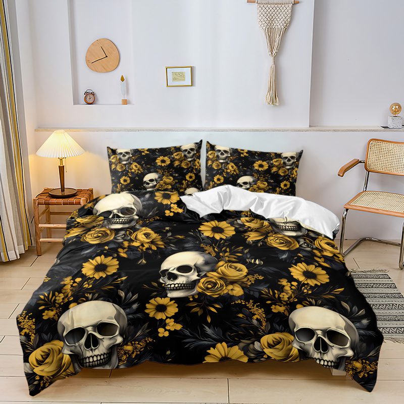 Koyu Estetik Kafatası Sarı Çiç - Aesthetic Floral Duvet Cover incelemesi ve fiyatı